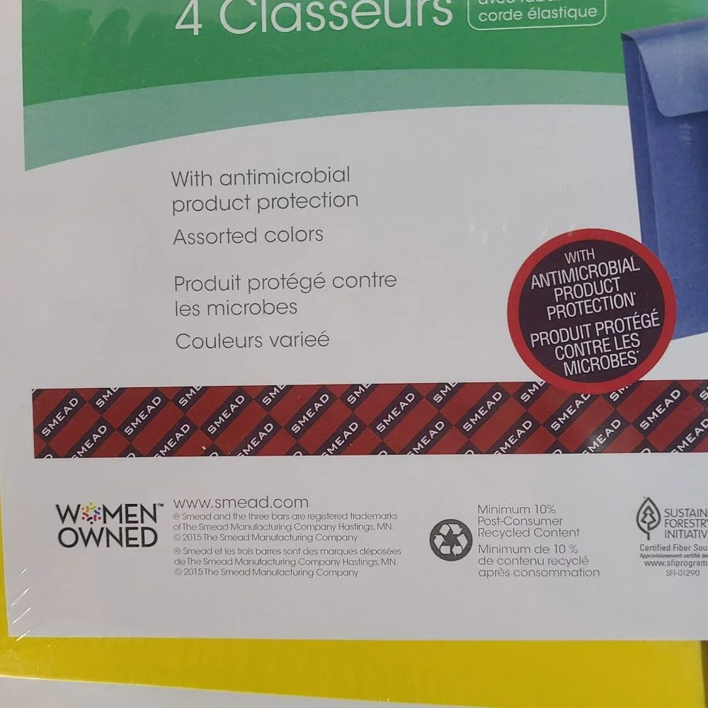 Smead Brights 4 Wallets Folders Letter Size With Flap & Cord Antimicrobial